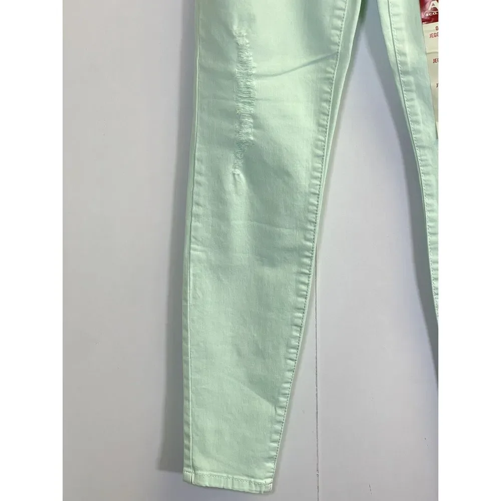 Arizona Jegging Distressed Women's size 0 Light Wash Mint Green Denim Jeans‎